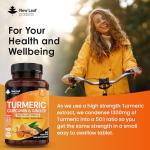 Turmeric Tablets 2600mg High Strength with Black Pepper & Ginger (6 Months Supply) Active 95% Turmeric Curcumin Supplements 365 Tablets Not Capsules, Vegan, UK Made by New Leaf