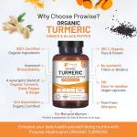 Organic Turmeric Capsules High Strength 1440mg | 120 Capsules with Black Pepper, Ginger & Active Ingredient Curcumin (2 Month Supply) | Made in UK by Prowise Healthcare
