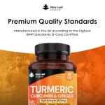 Turmeric Tablets 2600mg High Strength with Black Pepper & Ginger (6 Months Supply) Active 95% Turmeric Curcumin Supplements 365 Tablets Not Capsules, Vegan, UK Made by New Leaf