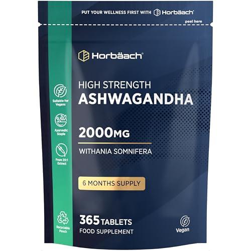 Ashwagandha High Strength 2000mg | 365 Vegan Tablets | Ashwagandha Root | Suitable for Men & Women | by Horbaach