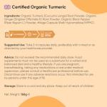 Organic Turmeric Capsules - 180 Capsules - with Organic Ginger & Black Pepper - Turmeric Supplement for Both Men & Women - Easy to Swallow - Vegan & Gluten-Free - Made in EU