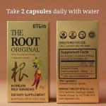 BTGIN The Root Original Korean Red Panax Ginseng Supplement - 100% Whole Fine Root Powder with Natural Fiber & Minerals - Caffeine Free Stamina, Wellness & Immunity Support - 60 Capsules