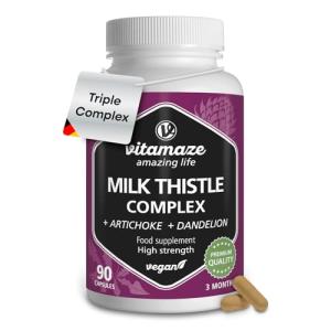 Milk Thistle High Strength 6000mg (3 Months) with Dandelion & Artichoke, High Dose, 80% Silymarin Extract, Natural Liver Cleanse Supplement, 90 Vegan Capsules. Vitamaze®