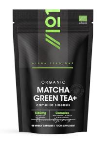 Organic Matcha Green Tea Extract 1360mg - 90 Vegan Capsules - Boosted with Turmeric, Acerola & Black Pepper – Resealable and Recyclable Pouch by Alpha01