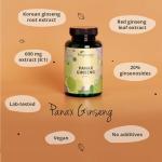 Vegavero Panax Ginseng | 4,800 mg (8:1 Extract) | with 20% Ginsenosides | NO Additives | 120 Vegan Capsules | Korean Red Ginseng