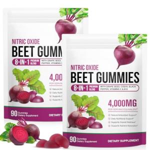 2 Pack Beet Root Gummies for Blood Pressure, Heart Health Support, Energy Level Suport, Promoting Nitric Oxide, Enriched with 200mg CoQ10 & Beet Root Extract, Vitamin B12, C, Sugar-Free | 90 Chews