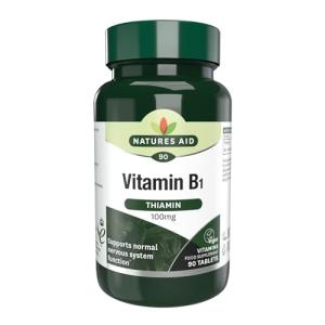 Natures Aid Vitamin B1 100mg Thiamine Tablets – High Strength Food Supplement – Supports Energy Metabolism, Nervous System, Heart & Mind – Vegan, Gluten-Free, Non-GMO – 90 Tablets