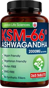 LONDON LIFE SCIENCES 365 Tablets KSM-66 Ashwagandha 2000mg +5 Percent Withanolides Highest Concentration Vegan Organic Root Extract UK Supplier London