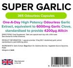 Lindens Super Garlic, 365 Odourless Capsules - High Strength 6000mg (4200mcg Allicin) - Contributes to Normal Muscle Function, Heart and Immune Health - UK Made, Letterbox Friendly