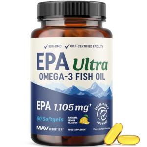 EPA Ultra 1,105MG | Heart Health & Cellular Function Support | Omega 3 Fish Oil | 1,650MG Total Omega-3 Fatty Acids | High Strength EPA Supplement | Sustainably Sourced & Gluten-Free | 60 Ct.