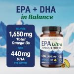 EPA Ultra 1,105MG | Heart Health & Cellular Function Support | Omega 3 Fish Oil | 1,650MG Total Omega-3 Fatty Acids | High Strength EPA Supplement | Sustainably Sourced & Gluten-Free | 60 Ct.