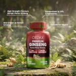 ORZAX Korean Panax Ginseng Capsules with 30% Ginsenosides for Performance & Energy Supplements for Women and Men - Red Ginseng for Enhanced Focus (120 Veg Capsules)