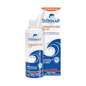 Sterimar Congestion Relief, Nasal Spray, With Copper Hypertonic, 100% Natural Sea Water, Free from Steroids, Drugs & Preservatives, For Adults & Children 3+, 100 ml
