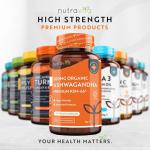 Nutravita Organic Ashwagandha KSM-66® with 5% Withanolides - Vegan Friendly with The Highest Concentration Most Bioavailable Full-Spectrum Root Powder for Immune Support - Made in The UK