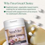 Nature's Best Garlic Tablets 3000mg - High Strength & Rich in Allicin - Taste Controlled & Odthisless - Equivalent to 3000mg of Fresh Garlic - UK Made - 180 Tablets (6 Months' Supply)