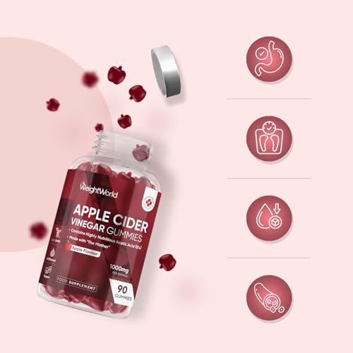 Apple Cider Vinegar Gummies 1000mg - 90 Gummies - With Natural Apple Flavour - 45 Days Supply - Apple Cider Vinegar with Mother - Vitamin C, B12, B6, B9 & Beetroot Powder - Unfiltered & Vegan-Friendly