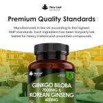 Ginkgo Biloba and Korean Ginseng Tablets - 7000mg Ginkgo Biloba Herbal Supplements & 600mg Panax Ginseng High Strength Ginseng Extract - Enriched with Vitamin B3 & B5-360 Vegan Tablets