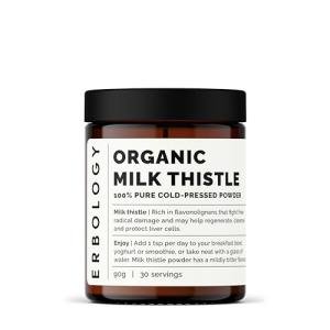 Erbology Organic Milk Thistle Powder 90g - 30 Servings - 180mg Silymarin per Serving - Body Cleansing - Cold-Pressed from 100% Milk Thistle Seeds - Sustainably Sourced in Europe - Vegan - GMO-Free