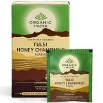 Organic India Tulsi Honey Chamomile Tea - Organic Tulsi & Chamomile Infusion - Softly Sweet Herbal Blend with Honey Notes - Caffeine-Free for Relaxation - 18 Individually Wrapped Tea Bags