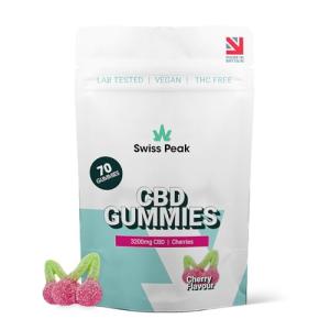 Swiss Peak, High-Strength 3200mg CBD Cherry Flavoured Gummies, 70 Gummies Per Tub, Non-GMO, All Natural & No THC, Vegan, Gluten-Free | UK-Made