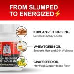 JungKwanJang | Korean Red Ginseng Capsules (30 Capsules) | Panax Ginseng Supplement | Extra Strong, Caffeine Free | Daily Energy, Immune Support, Blood Circulation | Vegan