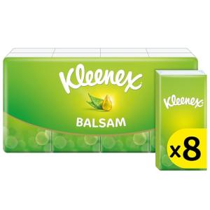 Kleenex Balsam Pocket Tissues, 8 Pocket Packs of Travel Tissues, Balmcare to Protect and Soothe Your Nose for Cold & Flu