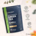 Green Tea Capsules 12,480mg | High Strength Green Tea Extract | Contains Polyphenols | 120 Powder Capsules | Vegan | by Horbaach