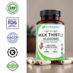 Milk Thistle High Strength 10000mg | Market-Leading Silymarin 400mg per Capsule | 90-Day Supply | Milk Thistle Capsules (Not Tablets) with Black Pepper | Herbal Supplement for Liver Detox | Lab Tested