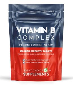 Vitamin B Complex 180 Tablets (6 Month Supply) - Contains All Eight B Vitamins in 1 Tablet, Vitamins B1, B2, B3, B5, B6, B12, Biotin & Folic Acid