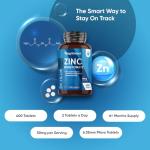 Zinc Tablets 50mg | 400 Tablets | 6+ Months Supply | Zinc Supplements for Men & Women - 2-a-Day | Travel-Friendly | No Artificial Flavours Added | Non-GMO, Vegan & Magnesium Stearate-Free
