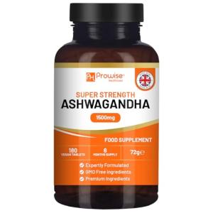 Ashwagandha 1500mg 180 Vegan Tablets | 6 Months’ Supply | Pure High Strength Ashwagandha Root Extract | Made in UK by Prowise Healthcare