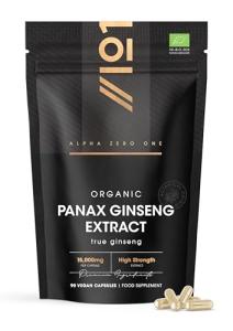 Organic Panax Ginseng 15,000mg – High Strength True Ginseng 30:1 Extract – 90 Vegan Capsules – Resealable and Recyclable Pouch by Alpha01