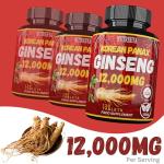 Korean Panax Ginseng Extract, 12,000mg Strength, 120 Vegan Tablets, Standardized and Concentrated 50X Root Extract Ginseng Supplement Non-GMO