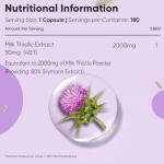 Milk Thistle Capsules - 180 Capsules - 6 Months Supply - Just 1 per Day - 80% Silymarin - 40:1 Extract - Vegan, Non-GMO & Gluten-Free - GMP-Approved Milk Thistle Herbal Supplements