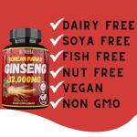Korean Panax Ginseng Extract, 12,000mg Strength, 120 Vegan Tablets, Standardized and Concentrated 50X Root Extract Ginseng Supplement Non-GMO
