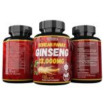 Korean Panax Ginseng Extract, 12,000mg Strength, 120 Vegan Tablets, Standardized and Concentrated 50X Root Extract Ginseng Supplement Non-GMO