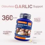 Zipvit Odourless Garlic Capsules 5000mg with Vitamin B1, Supports Heart Health, 10mg 500:1 Garlic Extract, 360 Capsules, 12 Months Supply,