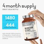 VitaBright Magnesium Citrate Capsules 1480mg | 444mg Elemental Mg | 4 Months | High Strength Magnesium Supplements for Women & Men | Mag Citrate Powder in Capsules (Not Tablets)