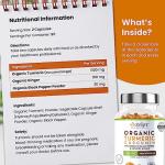 Turmeric and Black Pepper Capsules | 1440mg Dose | 180 Tablets | 3 Month Supply | 2 A Day | Herbal Supplements | High Strength Curcumin | VitaBright Organic Tumeric Supplement