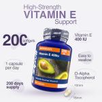 Zipvit Vitamin E Capsules 400IU, Natural D-Alpha Tocopherol, Supports Cell Protection from Oxidative Stress, 200 Capsules, Vitamin E Supplement