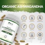 Organic Ashwagandha KSM-66® 1200mg - 5% Withanolides - 180 Vegan Capsules - High Strength Ashwaganda with Black Pepper - Soil Association Certified - Made in The UK - Nu U Nutrition