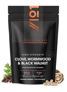 Clove, Wormwood & Green Black Walnut Hull 525mg – 90 Vegan Capsules – High Strength Multi-Botanical Complex Supplement – Resealable and Recyclable Pouch by Alpha01