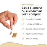 7-in-1 Turmeric and Black Pepper Capsules w/Glucosamine and Chondroitin High Strength | Made in The UK | High Absorption Tumeric Supplement | Glucosamine Sulphate & Turmeric Tablets | 120 Capsules