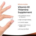 Vitamin B1 Thiamine Supplement 100mg (4 Months Value Supply) Thiamine Vitamin B1 High Strength – Heart Health, Healthy Nervous System, Immune Health, Energy Release Vegan, Gluten-Free, UK,120 Tablets