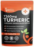 Turmeric Curcumin Tablets 7,260mg Per Serving - 95% Curcuminoids 2 Months Supply - with Ginger & Active Curcumin Including Black Pepper to Aid Absorption - High Strength Tumeric Supplement - Vegan UK