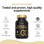 7-in-1 Turmeric and Black Pepper Capsules w/Glucosamine and Chondroitin High Strength | Made in The UK | High Absorption Tumeric Supplement | Glucosamine Sulphate & Turmeric Tablets | 120 Capsules