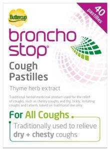 Bronchostop Cough Pastilles (40 Pastilles) - Relief for All Cough Types Including Chesty & Dry Coughs - Non Drowsy Anti Mucus Formula with Traditional Thyme Herb Extract