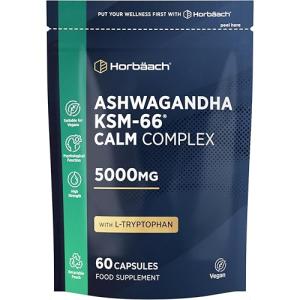 Ashwagandha KSM-66 Complex 5000mg | Enhanced with Amino Acids and B Vitamins (B1, B2, B3, B6 & B12) | Calm Formula for Men & Women | 60 Vegan Capsules | by Horbaach