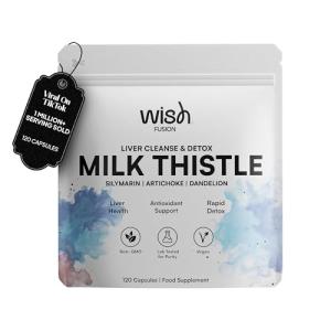 Wish Fusion Milk Thistle Liver Cleanse & Detox Supplement with Artichoke & Dandelion Complex for Liver Health & Antioxidant Support, Milk Thistle High Strength Detox 120 Vegan Capsules