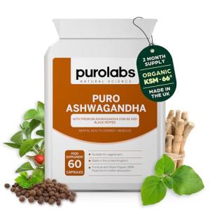 Purolabs Ashwagandha KSM-66® High Strength Capsules – Organic Ashwagandha with Black Pepper for Stress, Energy & Balance – Premium Tablets Alternative – 90 Vegan Capsules